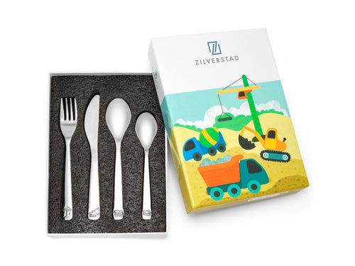 Zilverstad - Kindercouvert Bouwvoertuigen - 4 delig - RVS