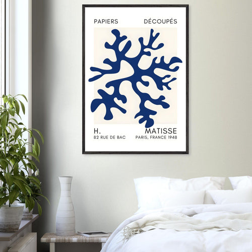 Artfulprints Poster Matisse – Dreamy coral flower navy blue II   - A4 21x29.7 cm - Blauw