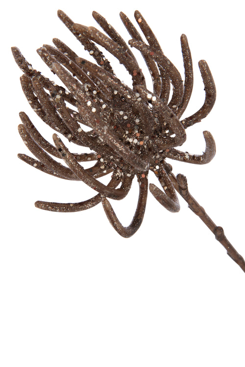 J-Line decoratie tak 2 Bloemen + Glitters - kunststof - bruin - 12 st.