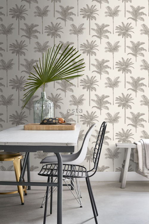 ESTAhome behang palmbomen lichtbeige - 53 cm x 10.05 m - 139163