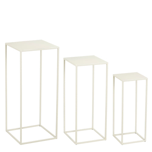 Mica Decorations Quinty Bijzettafel - Set van 3 - L30 x B30 x H70 cm - Metaal - Off-white