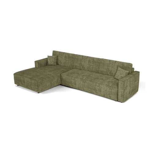 Premium Interiors - Linkshoekbank met slaapfunctie en opbergruimte  - corduroy olijfgroen 297cm