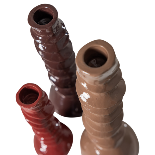 WOOOD kandelaar Bexi - Metaal - Bruin/Rood - Set Van 3 - 28x9x9