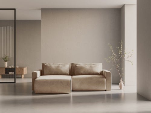 Cosmopolitan Design Omkeerbare converteerbare hoekbank met opbergdoos Belfast 3-zits, flueel amandelbeige - 149x240x84cm