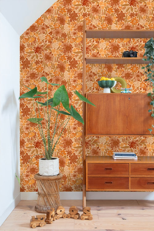 ESTAhome behang bloemen terracotta - 50 x 900 cm - 132194