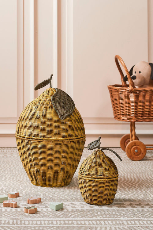 Mica Decorations  Opbergmand met Deksel - Set van 2 - H48 x Ø30 cm - Rotan - Geel - vtwonen shop