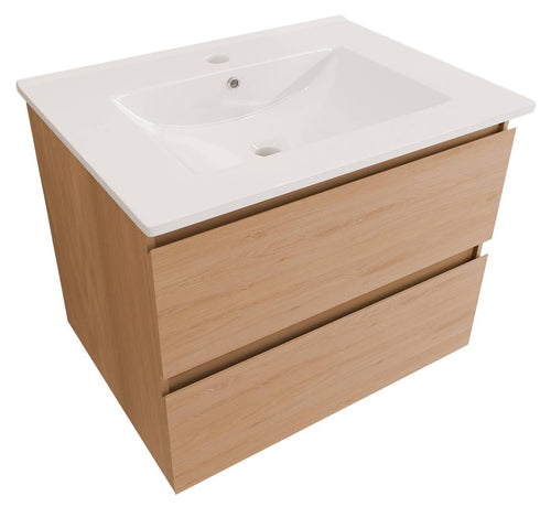 LOMAZOO badkamermeubel Marenza - zwevend - wit keramiek - licht eiken - 60 cm