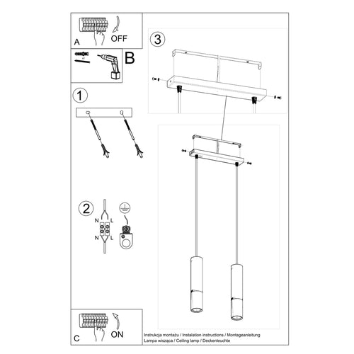 Sollux Lighting Hanglamp LOOPEZ 2 zwart/chroom - 30x6x90cm