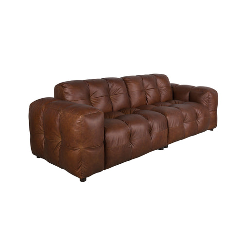 Dutchbone Hackman 3-zitsbank Leer Chocolade Bruin - vtwonen shop