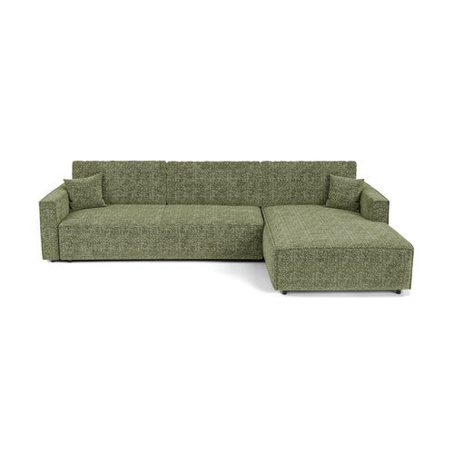 Premium Interiors - Rechthoekige hoekbank met slaapfunctie en opbergruimte  - stof met tweed-effect groen 297cm