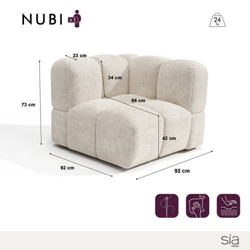 Sia Home - Omkeerbare hoekmodule NUBI - Fluweel met structuur - Crème - 89cm