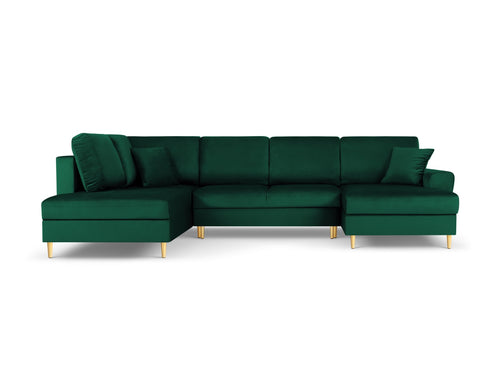 Cosmopolitan Design Links panoramische slaapbank met opbergdoos Kyoto 7-zits, flueel, flessengroen - 194x313x88cm
