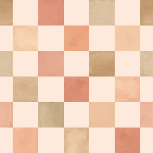 ESTAhome behang geblokt motief beige en terracotta - 50 x 900 cm - 131717