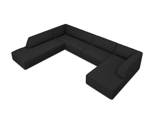 Micadoni Panoramische hoekbank links Ruby 7-zits, structurele stof, zwart - 273x366x69cm