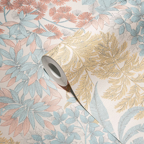 Livingwalls behang bloemen wit, blauw, geel, roze en zilver - 53 cm x 10.05 m - AS-391281 - vtwonen shop