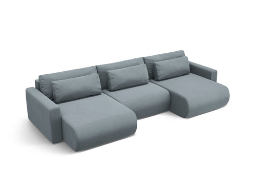 Cosmopolitan Design Converteerbare panoramische bank met opbergdoos Belfast 4-zits, flueel blauw grijs - 149x340x84cm