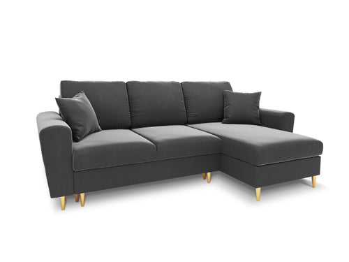 Cosmopolitan Design Omkeerbare converteerbare hoekbank met opbergdoos Kyoto 4-zits, flueel lichtgrijs - 145x241x88cm