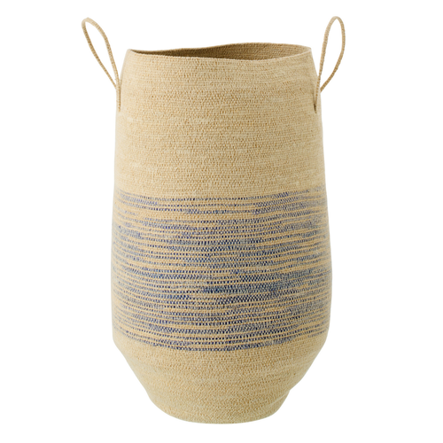 J-Line mand Met Handvat Gestreept - zeegras - naturel/blauw