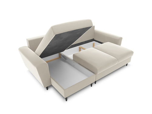 Cosmopolitan Design Omkeerbare converteerbare hoekbank met opbergdoos Kyoto 4-zits, flueel lichtbeige - 145x241x88cm