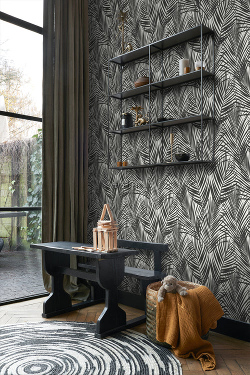 ESTAhome behang palmbladeren zwart en wit - 53 cm x 10.05 m - 139008 - vtwonen shop