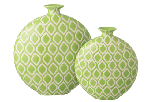 J-Line vaas Geruit - porselein - groen/wit - large
