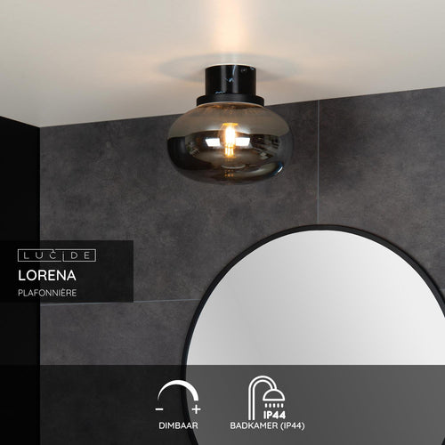 Lucide plafonnière badkamer LORENA - 1xE27 - Fumé - vtwonen shop