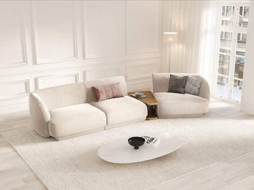 Micadoni Rechte modulaire bank Miley 3-zits, flueel, lichtbeige - 126x303x70cm