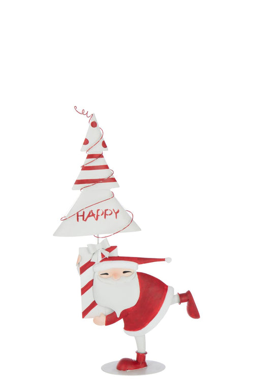 J-Line figuur Kerstman Boom - ijzer - kerstrood/wit - small -  LED lichtjes - vtwonen shop