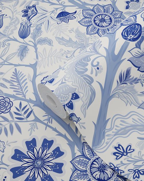 ESTAhome behang vintage bloemen delfts blauw - 50 x 900 cm - 132130