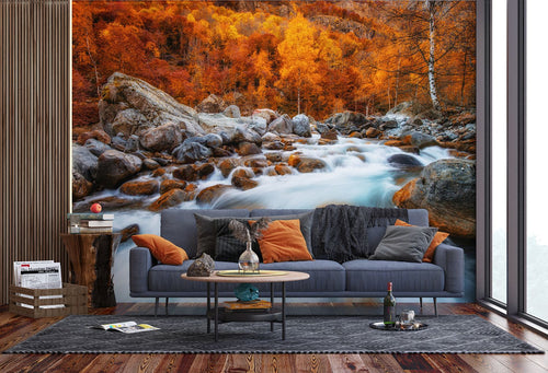 Sanders & Sanders fotobehang waterval warm oranje, grijs en wit - 375 x 270 cm - 601017