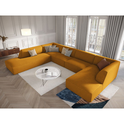 Cosmopolitan Design - Panoramische hoekbank links Siena 7-zits, ribfluwelen geel - 273x366x69cm