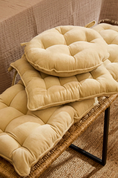 Calma House Stoelkussen Velour - Ecru - Diam. 40x4