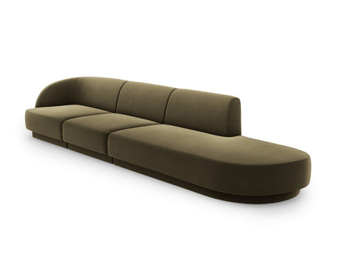 Micadoni Rechte bank Miley 4-zits, flueel, groente - 90x323x70cm