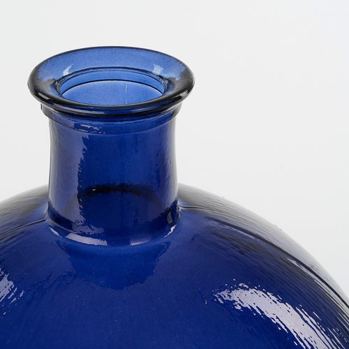 Mica Decorations Firenza Fles Vaas - H42 x Ø34 cm - Gerecycled Glas - Donkerblauw