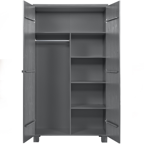 WOOOD kast Dennis - Grenen/Leer - Staal Grijs - 202x111x55 - vtwonen shop