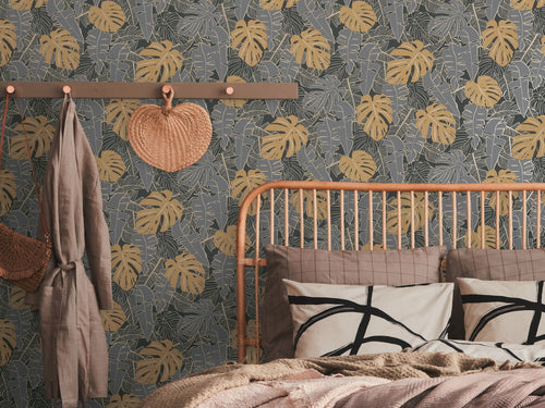 Livingwalls behang palmbomen zwart, goud en grijs - 53 cm x 10.05 m - AS-389051 - vtwonen shop