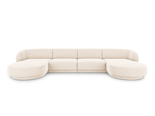 Micadoni Panoramische bank Miley 5-zits, structurele stof ivoor - 156x330x70cm