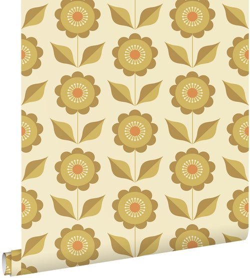 ESTAhome behang bloemen olijfgroen en okergeel - 50 x 900 cm - 130978