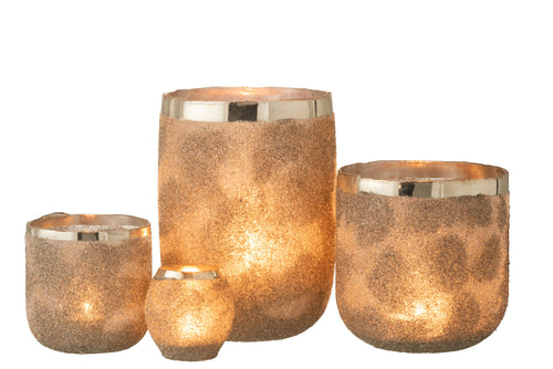 J-Line theelichthouder Frosty - glas - zilver - extra large