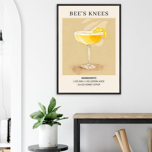 Artfulprints Poster Bee's Knees cocktail - Ingrediënten   - 70x100 cm - Geel