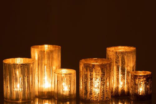 J-Line windlicht Streep - glas - blauw - large - 2 stuks - vtwonen shop