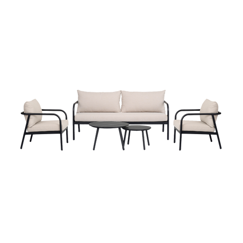Lisomme Manu Tuin Loungeset Zwart 5delig - Met Beige Zitkussens - vtwonen shop