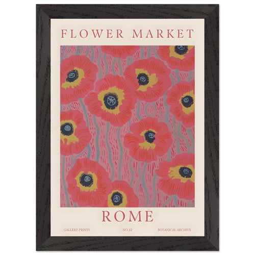Artfulprints Poster met Lijst Flower market - Rome   - A4 21x29.7 cm - Roze