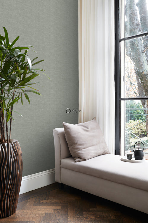 Origin Wallcoverings behang linnenstructuur vergrijsd groen - 0,53 x 10,05 m - 347634 - vtwonen shop