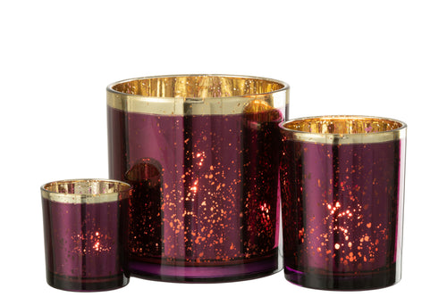 J-Line windlicht Rand - glas - goud/bordeaux - large