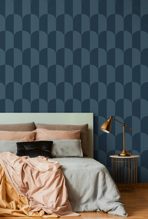 ESTAhome behang art deco bogen vergrijsd donker blauw - 53 cm x 10.05 m - 139996 - vtwonen shop