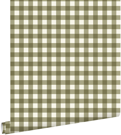 ESTAhome behang geblokt motief donkergroen - 50 x 900 cm - 132128