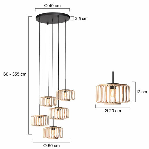Steinhauer hanglamp HaloSwap - 5 lichts - 40  x  335   cm - beige