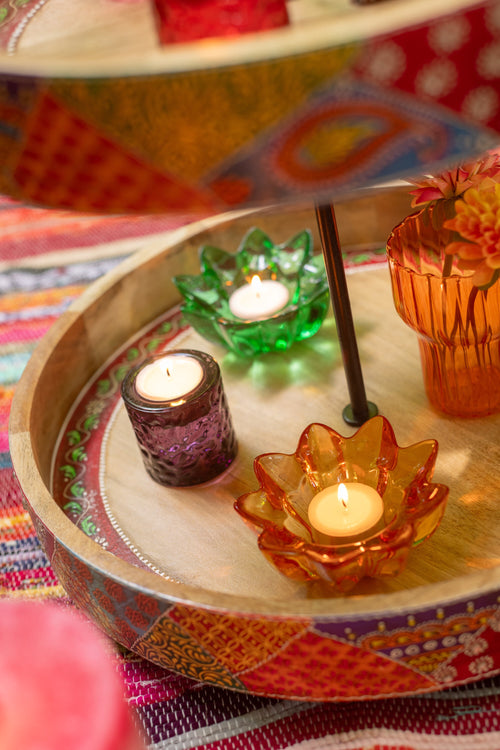 J-Line theelichthouder Bloem - glas - mix - 3 stuks