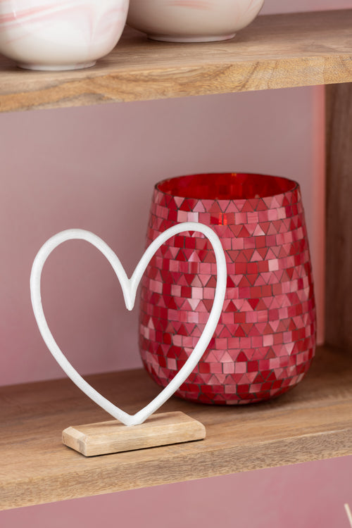 J-Line windlicht Mozaiek Driehoek - glas - rood/roze - medium